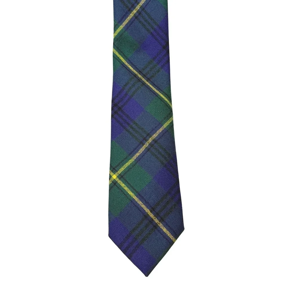 Johnston Tartan Plaid Tie Necktie Men Green Blue 100% New‎ Wool Scotland Vintage